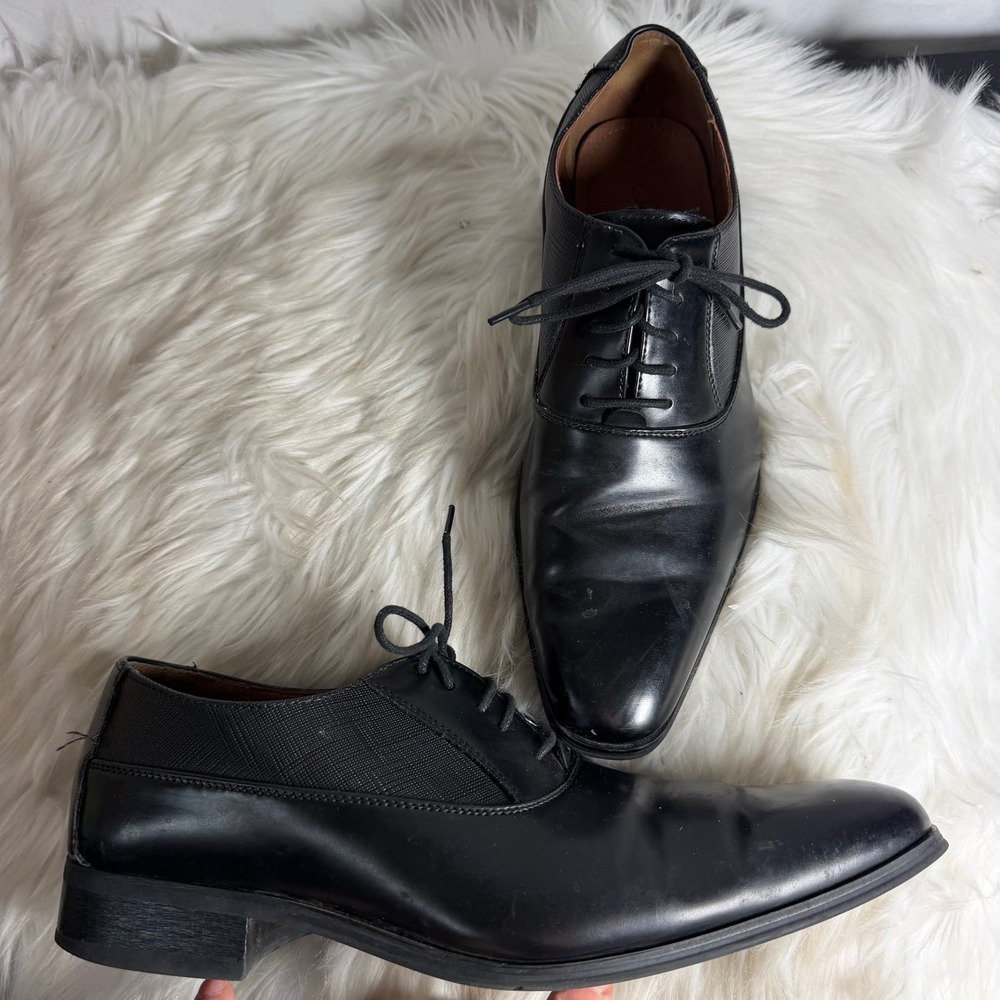 Amali Mens Black Pointed Toe Lace Up Dress Shoes Size 11 Textured Panel Oxford